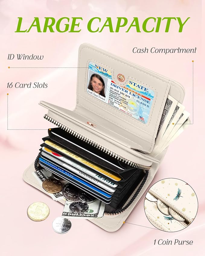 Bistup Credit Card Holder Wallet for Women Cute Leather Ladies Teen Girls Female Cardholder Wallets Accordion Purse Small Medium Aesthetic Print Modern Design Rfid Zipper Around