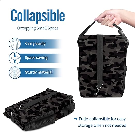 Car Trash Can Black and Grey Camouflage Wate-rproof Auto Garbage Bag Car Trash Can with Lid Leak-Proof Car Storage Bag Hanging for Headrest Collapsible and Portable with Storage Mesh Pocket