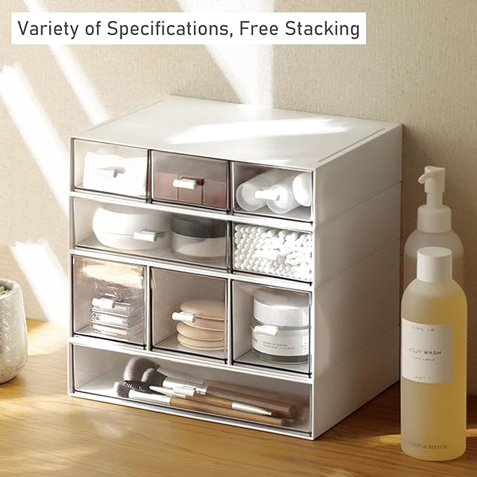 Desk Organizer-Stackable Storage Drawers, Desk Drawer Organizer Perfect For Collection Small Item/Cosmetic Office Supplies - 2 drawers (White)