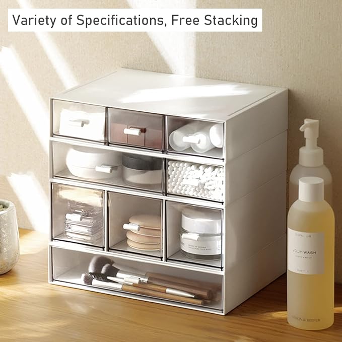 Desk Organizer with Drawers Stackable Storage Drawers, Plastic Compact Desk Storage Box Great for Office School Home Small Space- 1drawers (White)