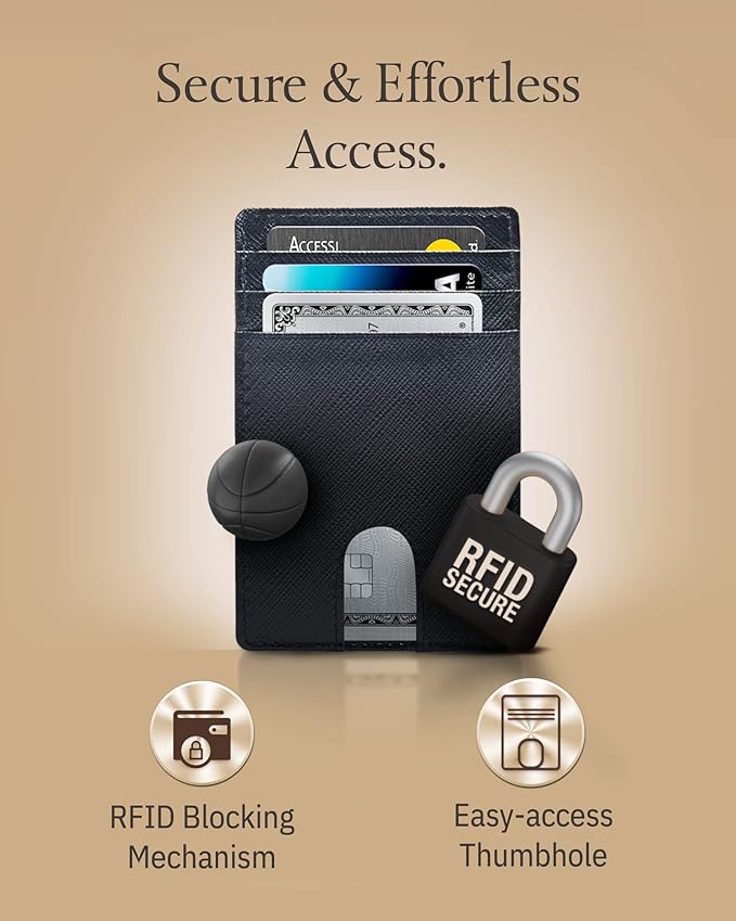 Access Denied REAL LEATHER Slim Minimalist Mens Wallet - Thin Front Pocket RFID Credit Card Holder Wallets For Men Holiday Gifts For Him