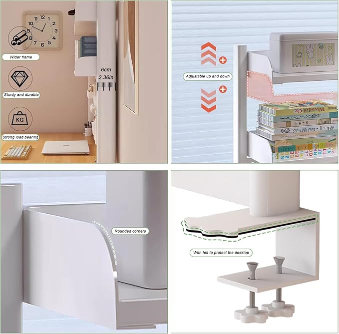 Clamp On Desk Organizer Shelf, White Desk Extender Pegboard Workstation,Computer Desk Accessories for Office, Privacy Panel for Gaming Desk,23.6/31.4/39.3in Desktop Shelving (white, 100cm/39.3in)