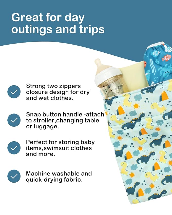 ALVA ALVABABY 3pcs Medium Cloth Diaper Wet Dry Bags Waterproof Reusable with Two Zippered Pockets Travel Beach Pool Daycare Soiled Baby Items Yoga Gym Bag for Swimsuits or Wet Clothes 3L-ZM38