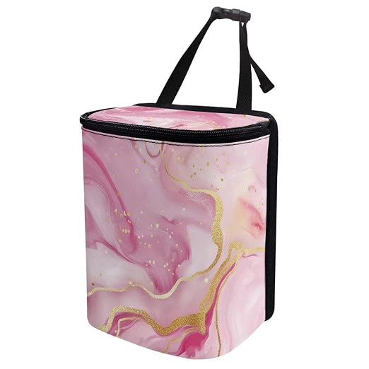 Biyejit Pink Marble Car Trash Bin Collapsible Car Organizers and Storage for Front Seat Multipurpose Trash Bag Automotive Garbage Can Car Accessories Interior Car Organizer