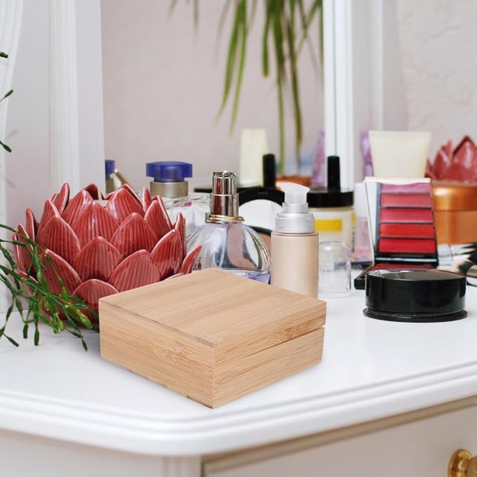 Wooden Desktop Organizer Box with Lid Storage Case for Home and Office Hand-polished Square Storage Bin Sleek Modern Design for Jewelry Cosmetics Stationery and Essentials