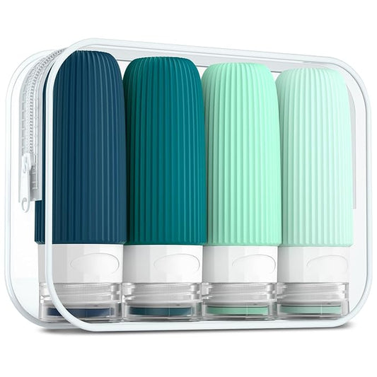 Mrsdry Travel Bottles for Toiletries, Tsa Approved 2oz Travel Bottles, BPA Free Leak Proof Travel Size Toiletry Containers, Refillable Travel Accessories with Toiletry Bag for Shampoo Liquid (4 Pack)
