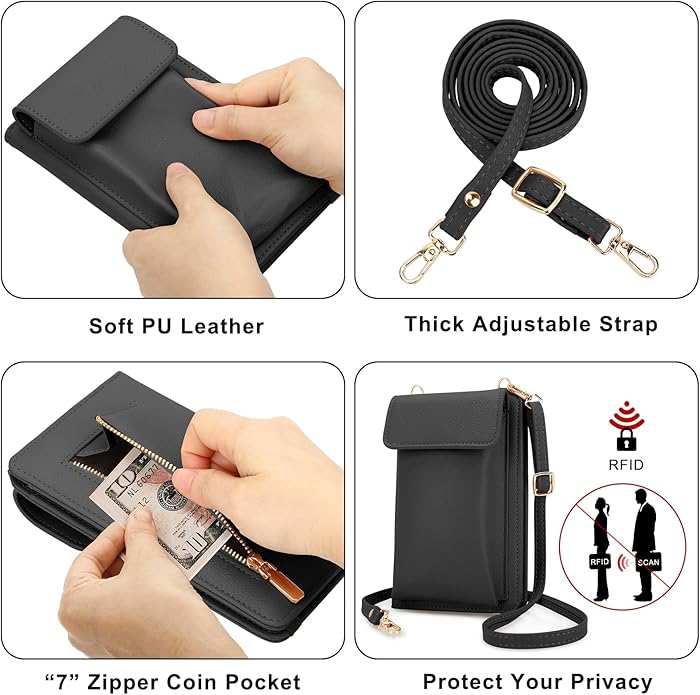 DOB SECHS Leather Passport Wallet Crossbody Phone Bag, RFID Blocking Passport Holder Credit Cards Case for Women