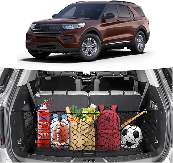 Canvcle Trunk Cargo Net for 2020-2026 Ford Explorer Accessories Envelope Style Mesh Trunk Net Organizer and Storage Stretchable Adjustable Elastic Nylon Rear Cargo Netting with Hooks
