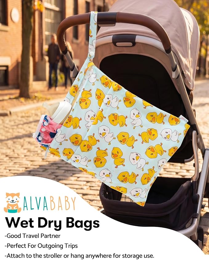 ALVABABY 3 pcs Cloth Diaper Wet Dry Bags Waterproof Reusable with Two Zippered Pockets Travel Beach Pool Daycare Soiled Baby Items Yoga Gym Bag for Swimsuits or Wet Clothes Small Medium Large 3L-SML20