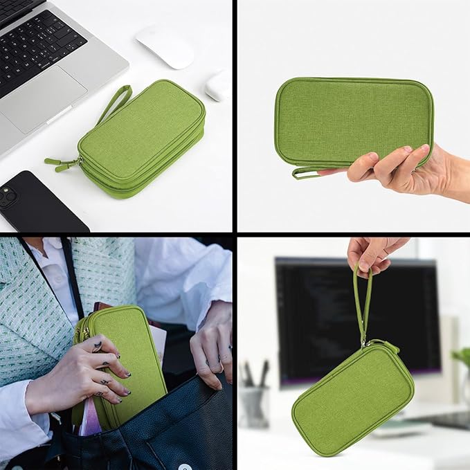 CAAORDKSO Electronic Organizer Travel Cable Accessories Bag, Case for Cable, Cord, Charger, Phone, Power Bank, Earphone (Grass Green, Medium)