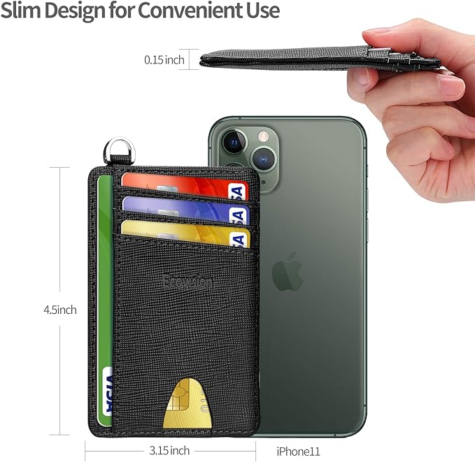 EcoVision Slim Minimalist Front Pocket Wallet, RFID Blocking Credit Card Holder Wallet with Detachable D-Shackle for Men Women