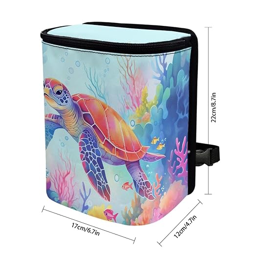 Biyejit Colorful Turtle Car Trash Can - Leakproof Garbage Bin Trash Bags with Adjustable Strap - Car & Truck Accessories for Men and Women