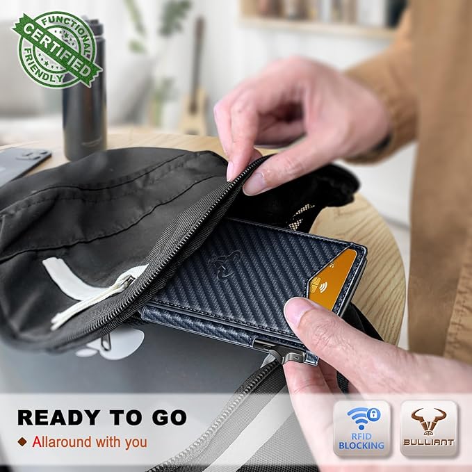 BULLIANT Men Wallet,Magnetic Metal Wallet Money Clip 9Cards Pop-up Access RFID Blocking