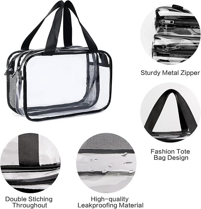 Auseibeely Clear Toiletry Bag for Women Men, Portable Large Travel Makeup Bag, Waterproof & Draining Transparent Cosmetic Bag, Carry On Airport Airline Compliant Bag