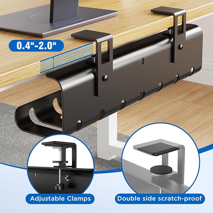 2 Pack No-Drill Under Desk Cable Management Tray 33.8 inch Large Wire Cord Organizers, Cable Management Under Desk for Home and Office No Damage Black