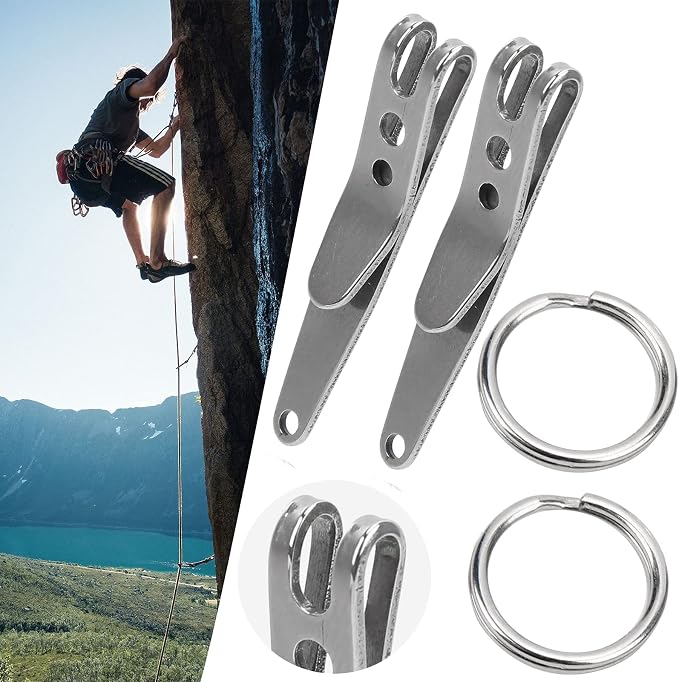 2Pcs Belt Clip for Keys, Mini Keychain Pocket Clip, Stainless Steel Suspension Clips, Multipurpose Suspension Keychain Clips for Keys, Flashlights, Knives, 1.6x0.3in