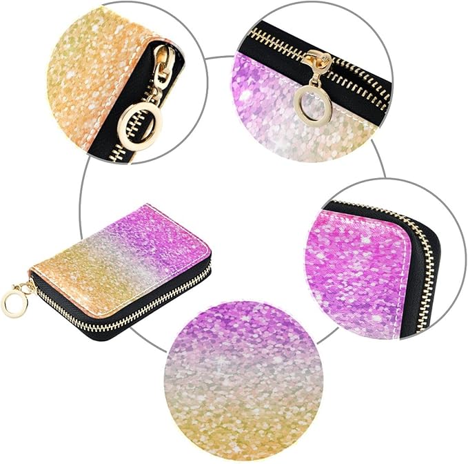 Glitter RFID Credit Card Holder Wallets Accordion for Women Leather Zipper Card Case Accordion Wallet for Ladies Girls