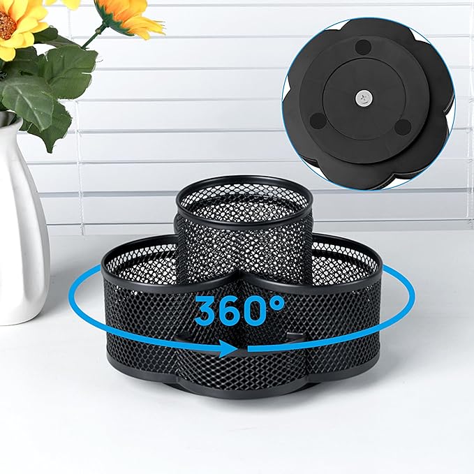 Topwey Pen Holder for Desk, 360 Rotating Pencil Holder, Cup Holder for Desk Office, Desk Organizers and Accessories in Black