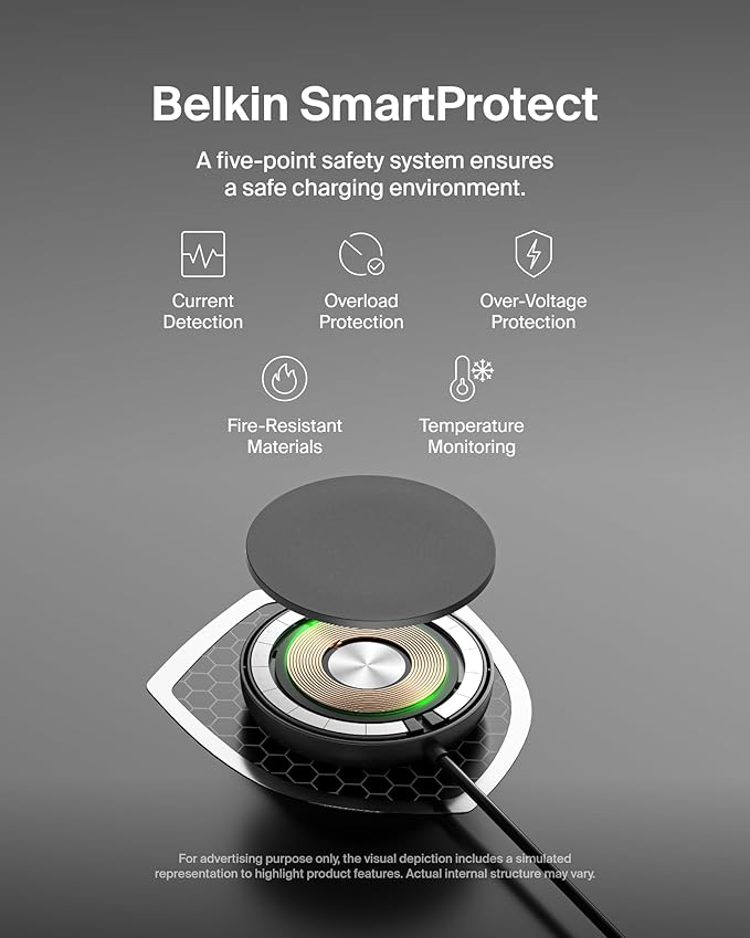 Belkin Magnetic Wireless Charging Pad Qi2 15W w/Kickstand - MagSafe-Compatible Qi2-Certified Wireless Charger for iPhone 17 Series, Samsung Galaxy S25 Series, AirPods (No PSU) - Black