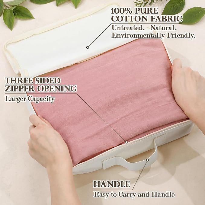 Shinymoon 3 Set 100% Cotton Packing Cubes with Handle Travel Luggage Storage Organizer Bags Beige Suitcases Bags Durable Zippers for Clothes Shoes Storage Weekend Plus Set(Regular Styles)