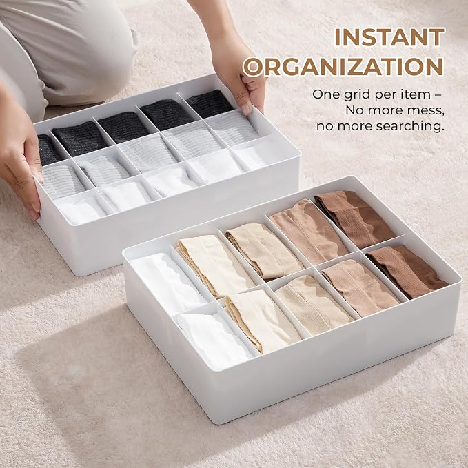 Expandable Drawer Organizer – 14-Grid Storage Box for Underwear, Bras, Socks, Baby Clothes – Fits Closets & Dressers (10+4)
