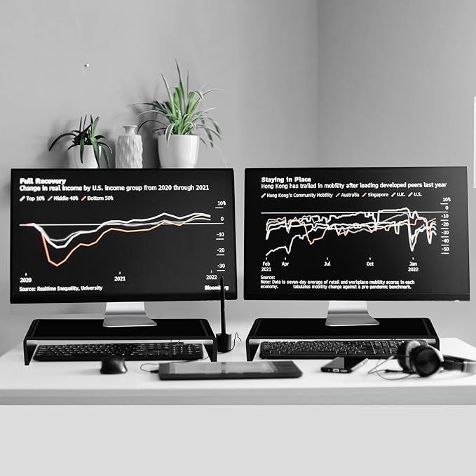 Jetec 2 Pcs Acrylic Monitor Stand Desktop Video Acrylic Monitor Riser Desk Shelf Computer Stand for Laptop TV Computer Screen Desk Organizer Teacher's Day Supplies (Black, 20 x 8 x 3 Inch)