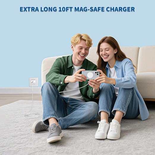 Magnetic Wireless Charger for iPhone,2 Pack Apple Magsafe Charger 10FT Long Fast Charging Pad iPhone Wireless Charger with USB C Charging Block for iPhone 17 Pro Max/17e/17Air/16 Pro/15/14/13/Air-Pods