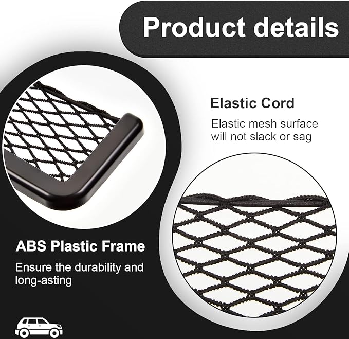 Frienda 2 Pcs Car Storage Net Bag, ABS Plastic Framed Mesh Net Holder, Phone & Cargo Organizer with Screws for Auto, Rv, Boat, Truck Pocket Storage (8 x 3 Inch)