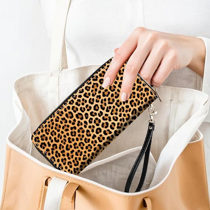 Leopard Print Print Women Large Capacity PU Leather Zip Around Wallet, Multifunctional Clutch Purse for Cash/Card/Coin/Smart Phone