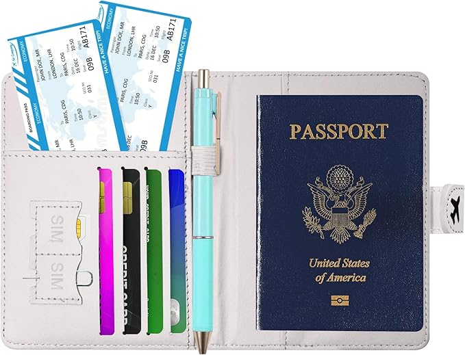 Passport Holder, Travel Wallet Cover with Pen Loop | Cute RFID Blocking Leather Case with Magnetic Closure for Travel Essentials-black