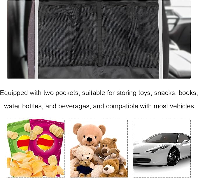 2PCS Back Seat Cover for Kids, Waterproof Extra Large Car Backseat Protector with 2 Storage Pockets, Universal Vehicle Kick Guard Back Seat Organizer for Travel Essentials
