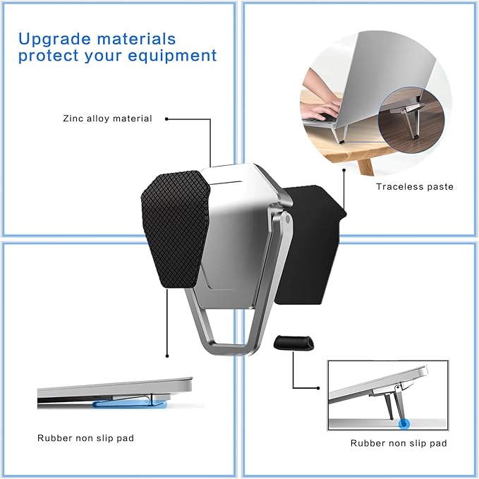 Zinc Alloy Portable Laptop Cooling Pad & Riser - Ergonomic Legs for 12-20 Inch Laptops (Silver, 4pcs)