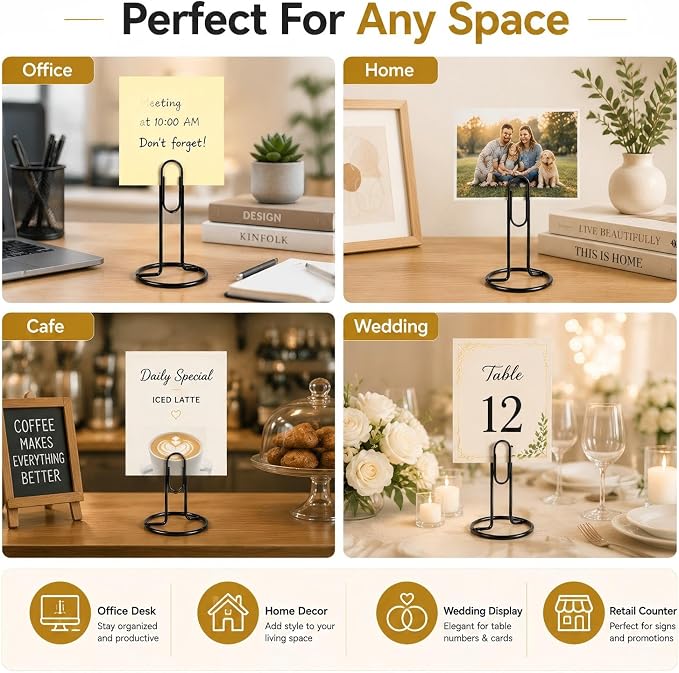 Table Number Holders, 4Pcs Jumbo Desk Paper Clip Table Place Card Holder Office Stand Memo Holders Desktop Memo Holder Picture Holder Office Accessory to Hold Bills Letters Reminders and Notes