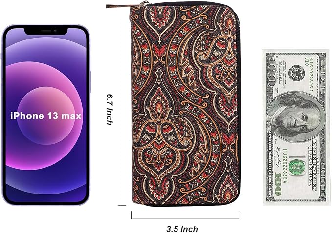 Cellphone Wallet for Women Dual Zipper Long Purse with Removable Wristlet