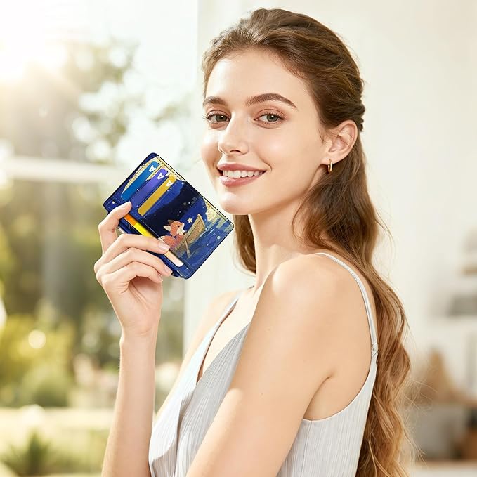 Tipmile Credit Card Holder for Women Slim Minimalist Front Pocket RFID Blocking Wallet Small Compact Card Case with ID Window, Fox