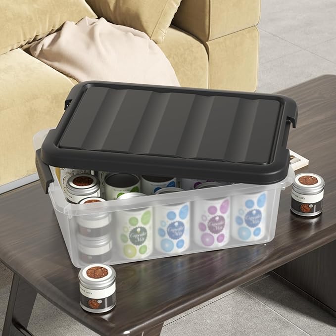 14 Quart Plastic Stackable Storage Bin, Basic Clear Storage Box with Black Lid (Pack of 2)