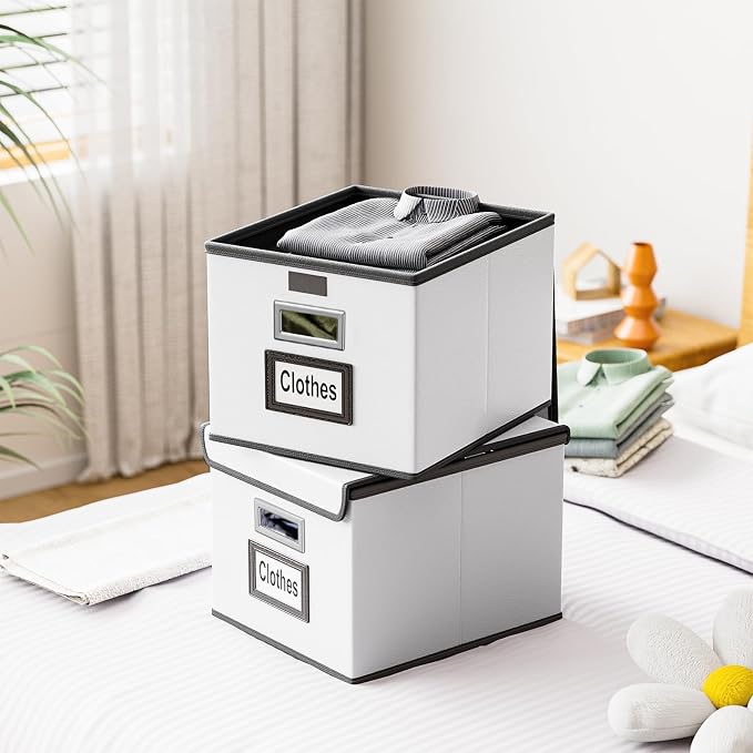 Portable Leather File Organizer Boxes with Lids, Office Document Boxes Organizer, Filing Boxes, Decorative Small File Boxes for Hanging Files, File Cabinet for Office/Home - 4 Pack