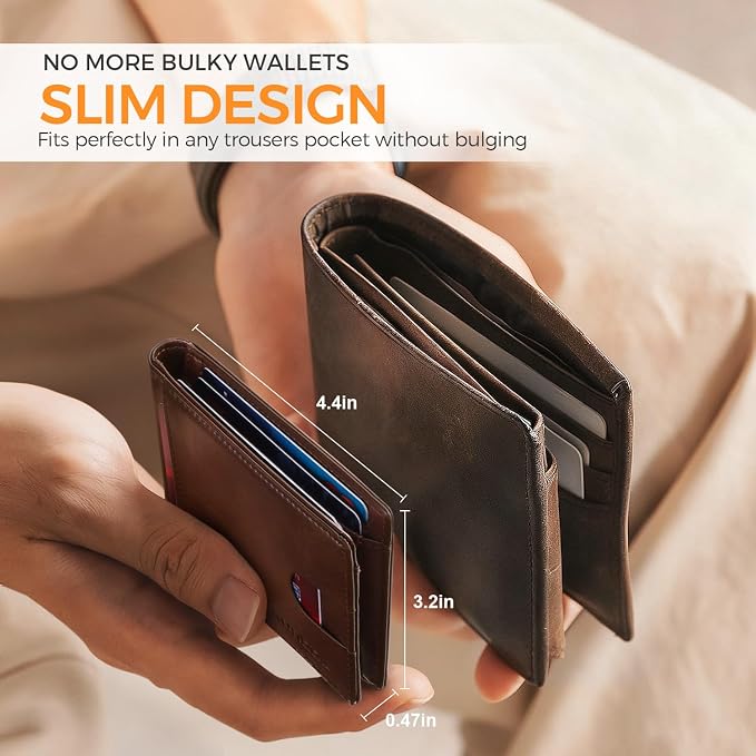 RUNBOX Slim Money Clip Wallets for Men and Teen Boys RFID Blocking 11 Card Holder Minimalist Small Leather Bifold Novelty Men's Wallet Front Pocket Gift Box