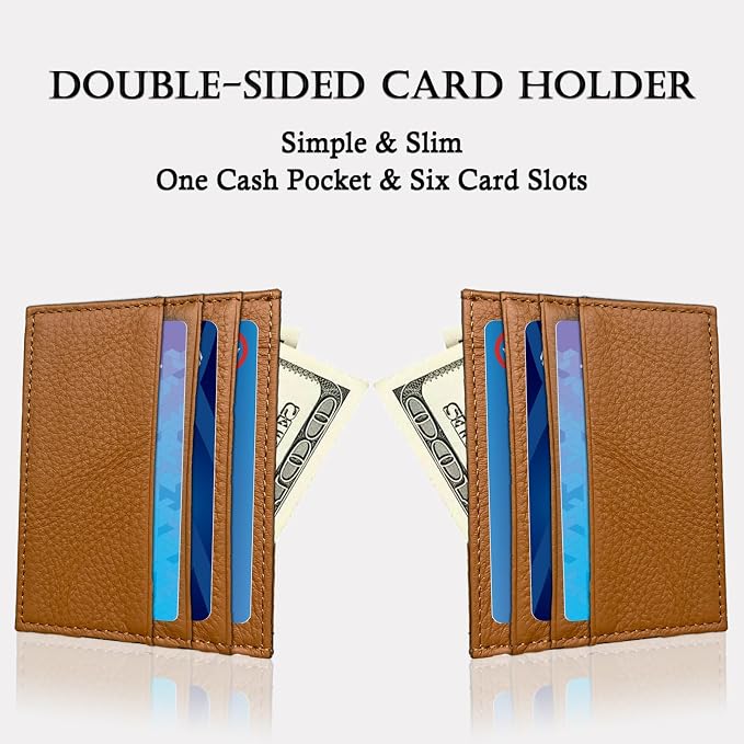WOXVM Credit Card Holder Wallet RFID Blocking Slim Credit Card Cases Holder Premium Leather Minimalist Front Pocket Small Wallet with 6 Card Slots and 1 Pockets for Men Women (Brown)