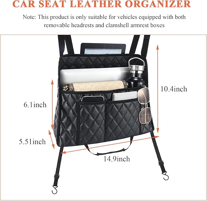 povtii Car Purse Holder Between Seats, Large Capacity Leather Auto Front Seat Handbag Organizer Pocket, Backseat Barrier Storage Bag for Kids Pet, Universal Interior Car Accessories