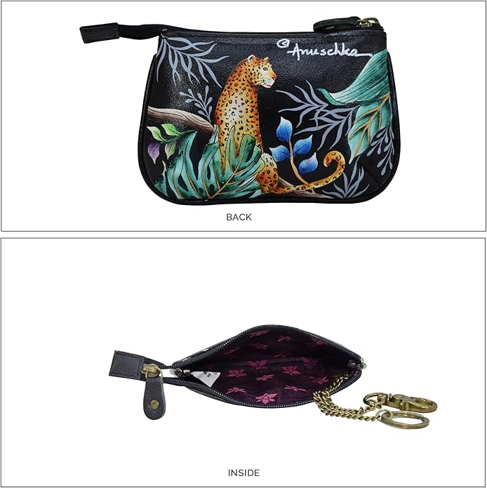 Anuschka Women’s Hand-Painted Genuine Leather Medium Zip Pouch - Coin and Key Pouch - Zippered, 2 Key Fobs