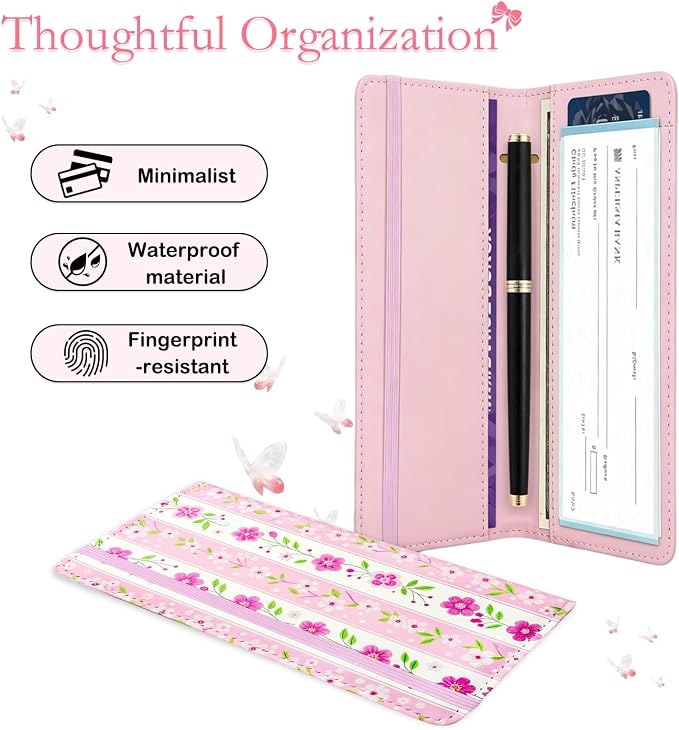 Letter Checkbook Cover, RFID Blocking Checkbook, Stylish, Lightweight, Slim Durable, Multi-Functional Checkbook Holder for Personal and Business Checks (Floral 2)