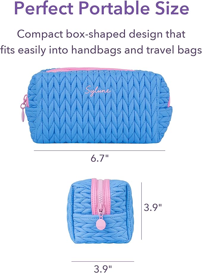 Knitty Bag – Lavender Quilted Makeup Bag for Women, Lightweight Waterproof Cosmetic Organizer, Soft Nylon Travel Pouch, Elegant Gift Choice