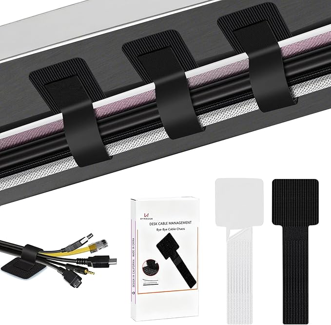 48Pcs Upgraded Under Desk Cable Ties - Self Adhesive Sticky Back Hook and Loop Straps, Wire Cord Management Organizers for Home Office