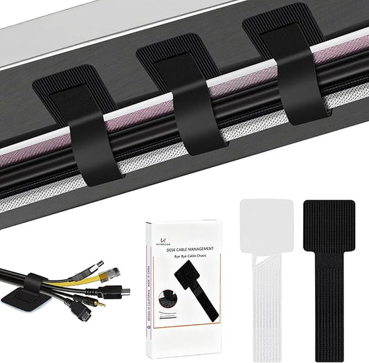 48Pcs Upgraded Under Desk Cable Ties - Self Adhesive Sticky Back Hook and Loop Straps, Wire Cord Management Organizers for Home Office