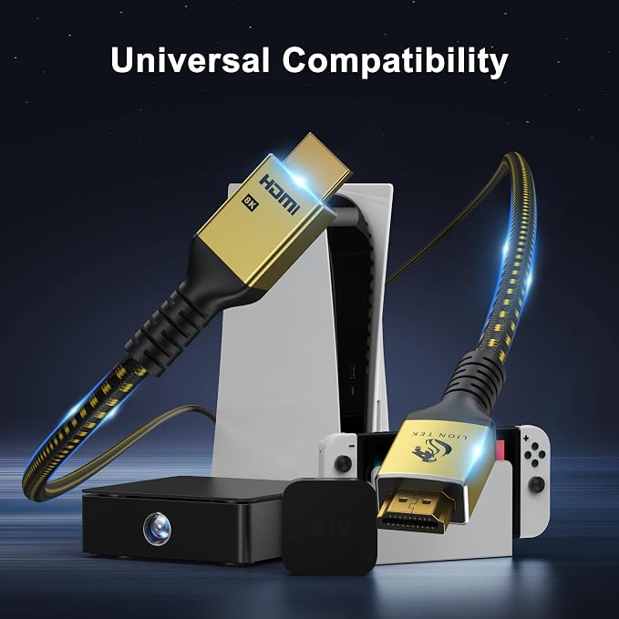 LIONWEI 8K Certified HDMI Cable 10FT/3M, HDMI 2.1 Cable 8K@60Hz 4K@120Hz, 48Gbps Ultra High Speed HDMI Cord, HDCP 2.2&2.3, DTS:X, Dynamic HDR, eARC, Compatible with Roku TV/HDTV/PS5