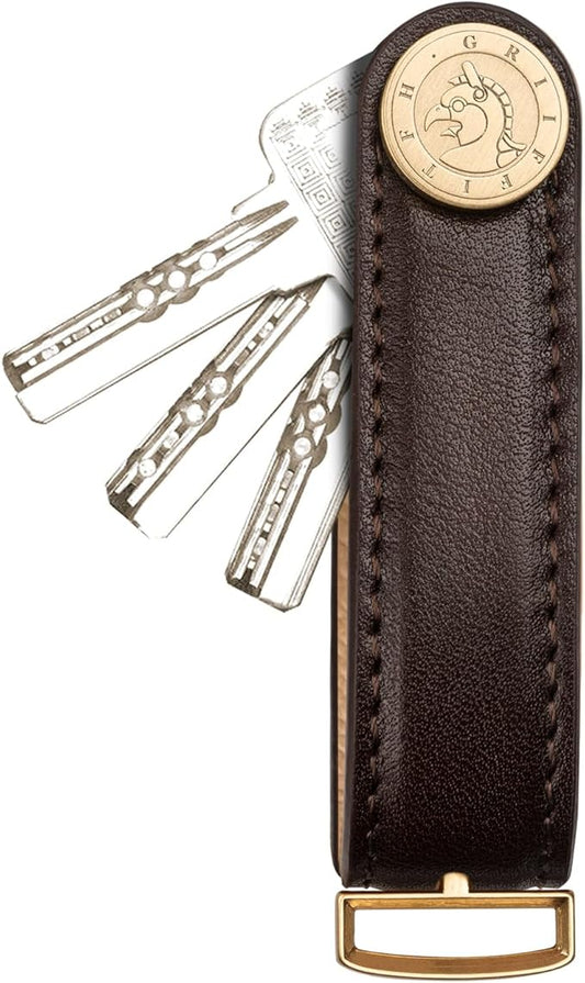 Leather Key Organizer Key Chain for Men Women, Compact Key Holder Keychain - Minimalist Key Case Secures 3-14 Keys