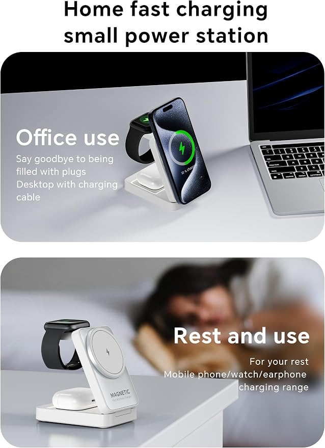 2026 Upgraded 3-in-1 Wireless Charger for iPhone,Travel Magnetic Charger Stand Nightlight Foldable Wireless Charging Station Compatible with Magsafe Charger&iPhone 17/16/15/14/13,Apple Watch&AirPods
