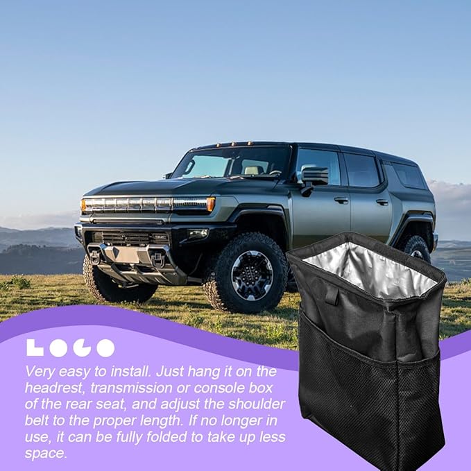 8sanlione Car Trash Can with Storage Pockets, Foldable Hanging Large Capacity Garbage Bin, Leak-Proof Waterproof Trash Bin, Multipurpose Organizer Car Accessories for Truck SUV (Black)