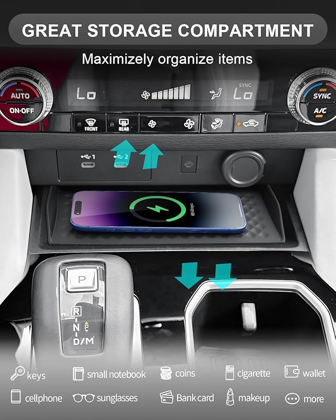 CDEFG for 2025 2026 Outlander Center Console Organizer for 2025 2026 Outlander Accessories Middle Console Storage Box Wireless Charging Cover